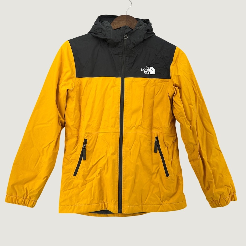 The North Face DryVent Hooded Colorblock Fleece Lined Jacket Yellow Black Boys L